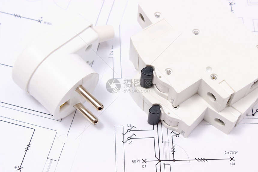 建筑房屋工程配件能源概念等建筑图纸上的电塞和导火线图片
