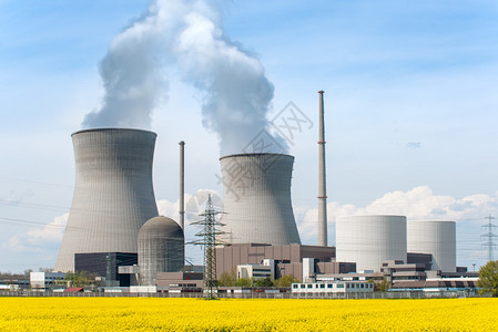 核爆核电能源概念核电站与黄色的f背景