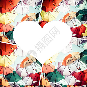 五颜六色的雨伞街道装饰拼贴画图片