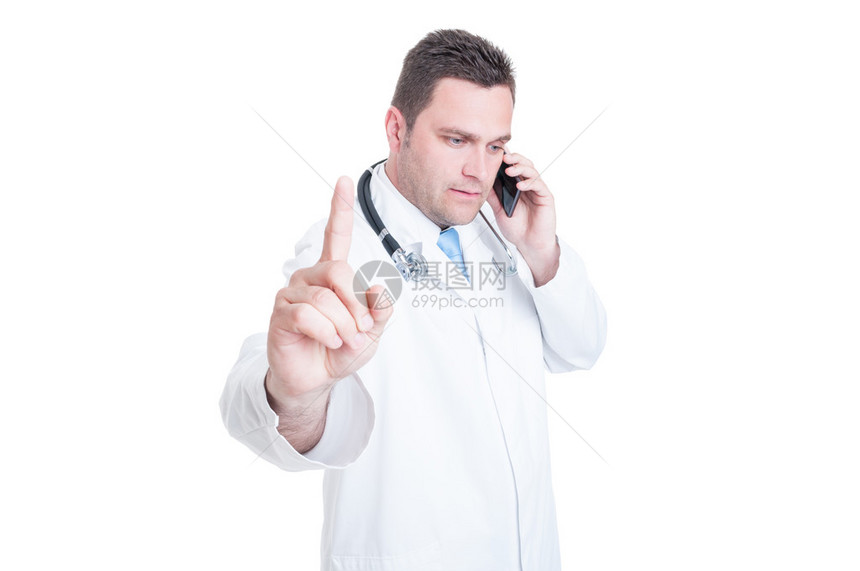 男医生或医生在说话时用食指像握住一样图片