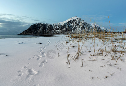 挪威洛福滕群岛冬季的Skagsa图片