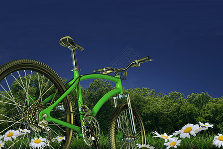 草地上黑色的绿色山的3d插图图片