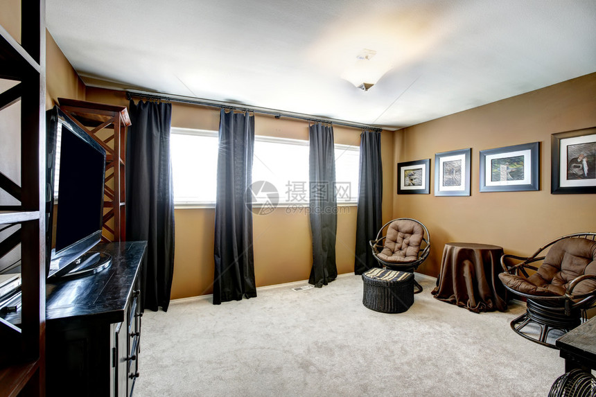 内室客厅棕色和黑色有现代椅子小图片