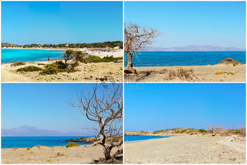 照片拼贴与希腊克里特岛附近的Chrissi岛的图像它拥有欧洲最大的自然形成的图片