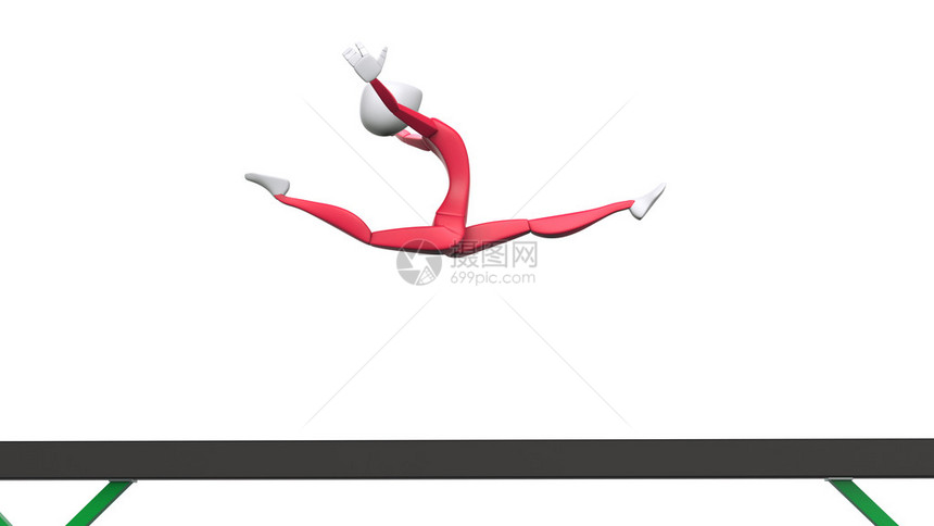 体操女孩分裂跳跃平衡木红色装备图片