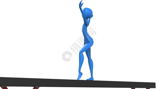 平衡木上的蓝色体操运动员架图片