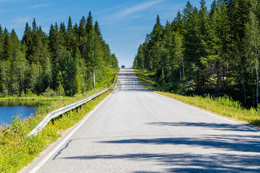 乡村道路尽管芬兰有着典型的树图片