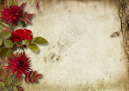 Grunge秋季背景与老式束鲜花背景图片