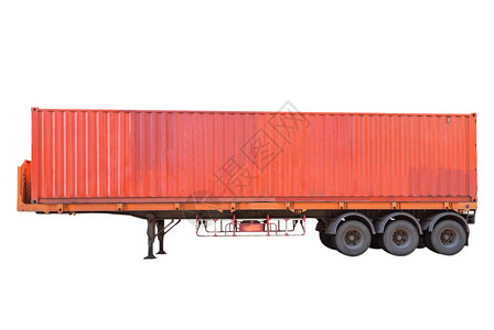 货物拖车卡上的橙色集装箱堆图片