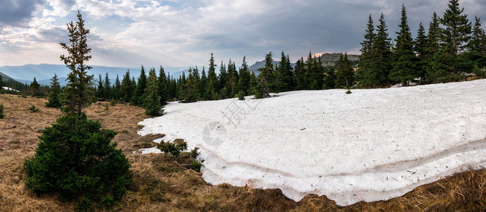 春天是山峰森林下大雪场喀尔巴图片