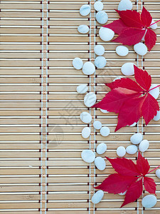 竹席上的红秋叶白石图片