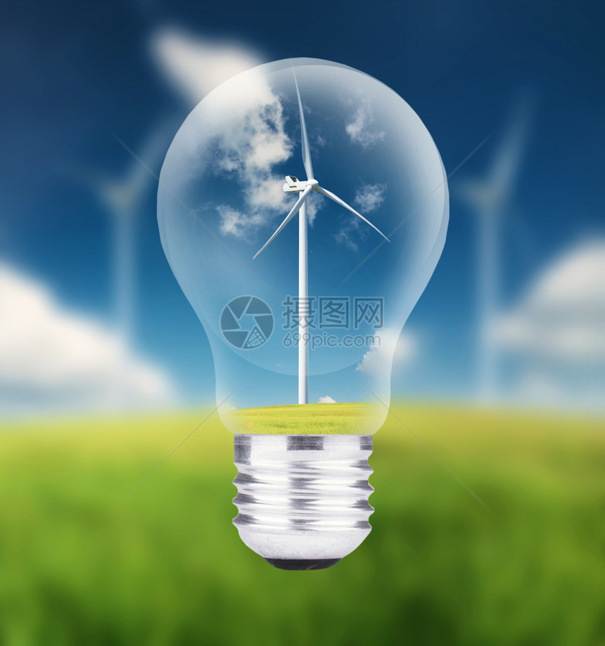 灯中的风力发电站生态能源概念图片