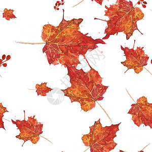 水彩无缝图案与五颜六色的秋叶背景图片