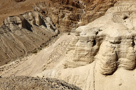 在库姆兰洞穴中发现的死海卷最古背景图片