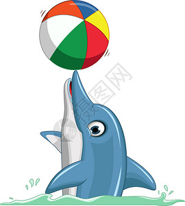 可爱的海豚卡通打球的插图图片