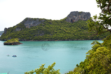 一个绿色泻湖和树的海岸线南海泰国khopha图片