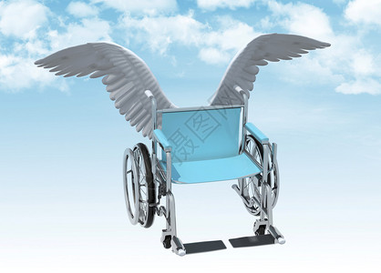 带鸟翼的轮椅在天空飞翔3d插图图片