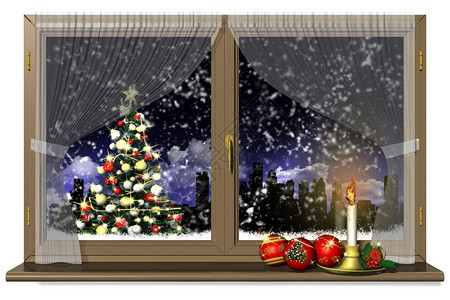 窗户上装有圣诞装饰品图片