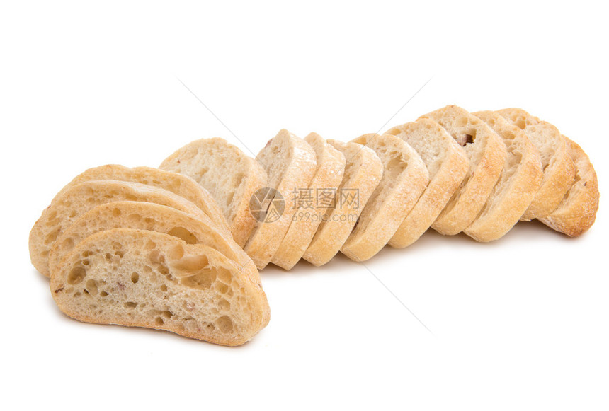白底面的意大利面包切片caria图片