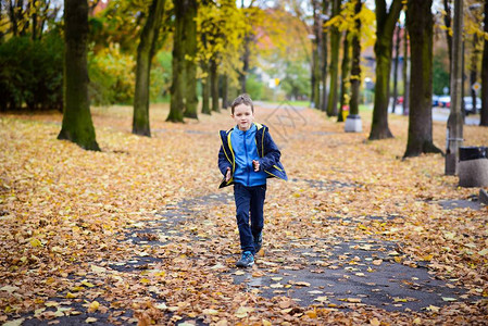 在公园里奔跑的快乐小男孩图片
