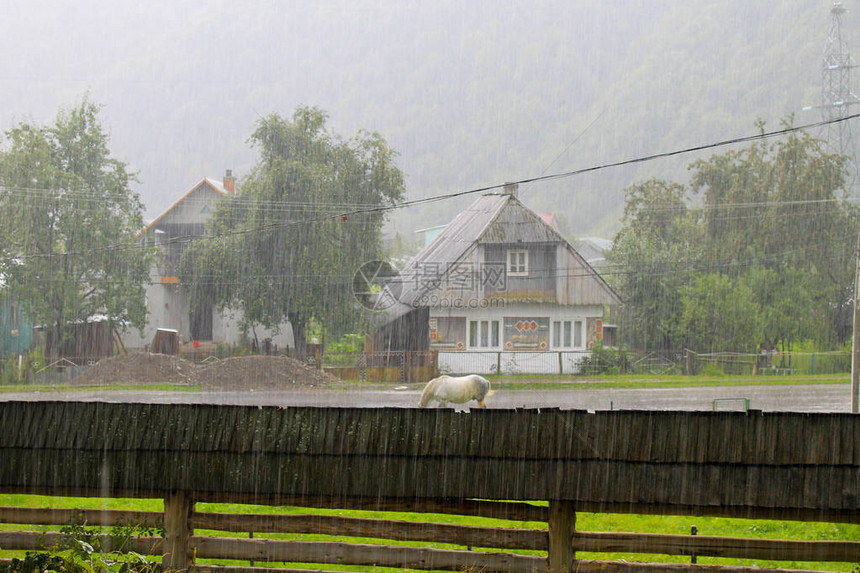 喀尔巴阡山脉村庄的雨图片