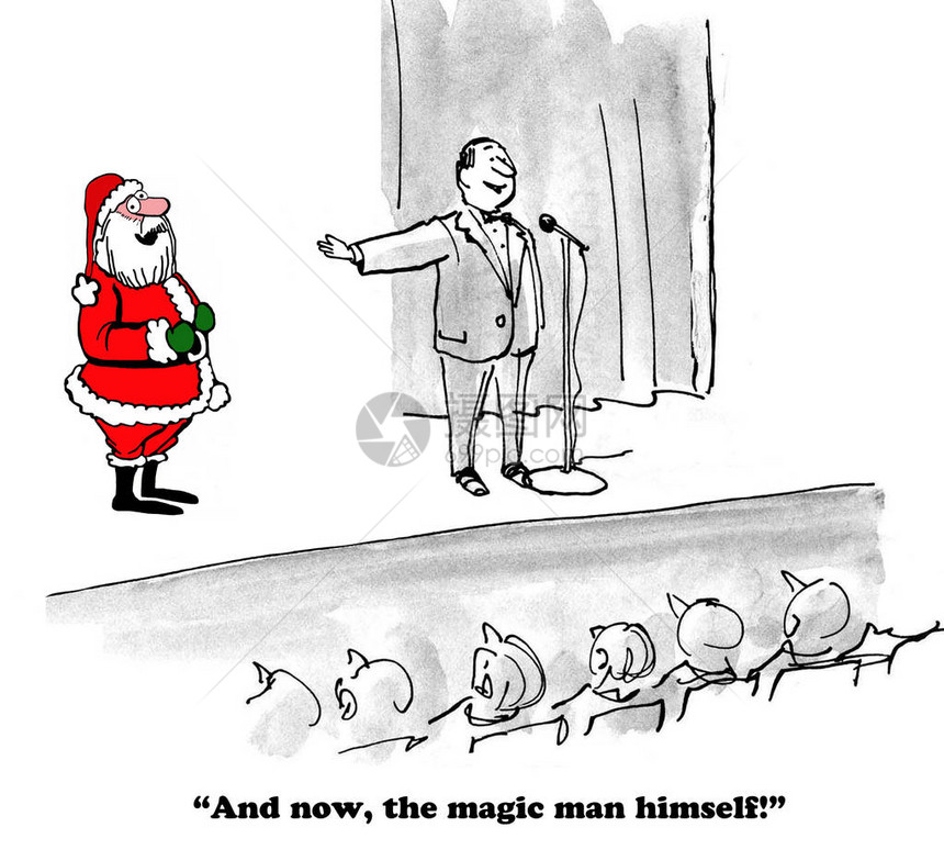 圣诞卡通画显示圣诞老人是在会上神奇的演讲图片