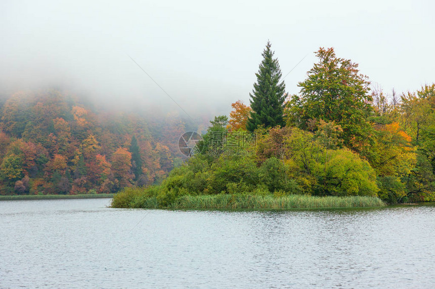 克罗地亚普利维茨公园的秋季森林湖图片