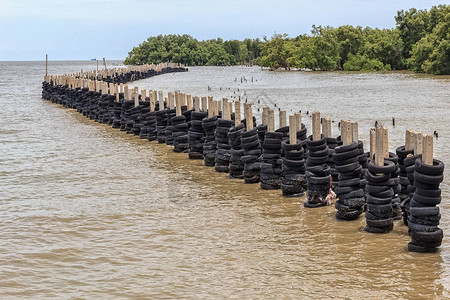 泰国Samuthprakarn省防止海岸线腐蚀的人工制造图片