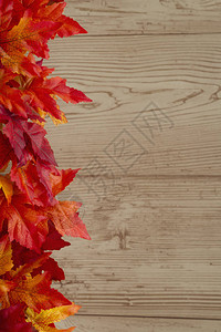 秋季时间背景一些落叶在风化木材上复制图片