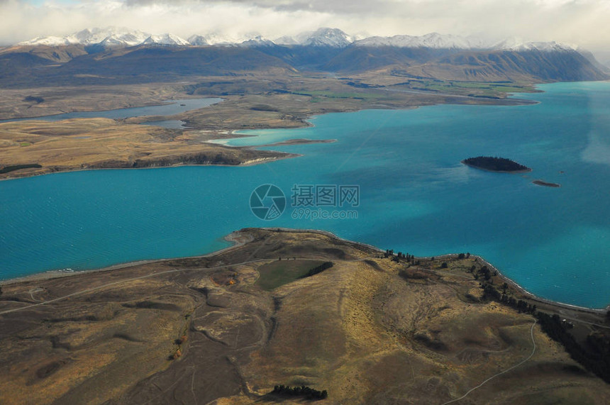 新西兰Tekapo湖从空中看图片
