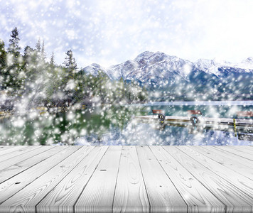 雪背景湖山木桌面图片