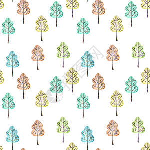 白底用水彩色抽取的手带简单树木的背景图片