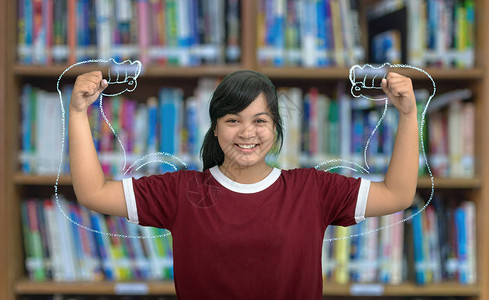 关于图书馆背景教育概念模糊照片的亚洲强力少女简摘图片