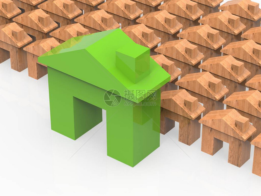 绿色模拟房子和木制模拟房子图片