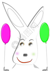 耳朵僵硬的白兔拿着两个彩色气球图片
