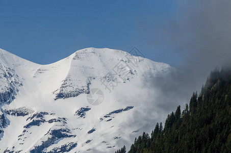 高山有雪有雾图片