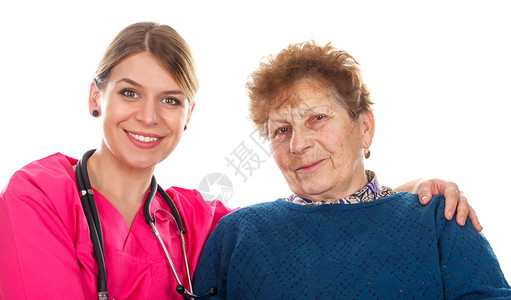 一位老妇人和她的医生的照片图片