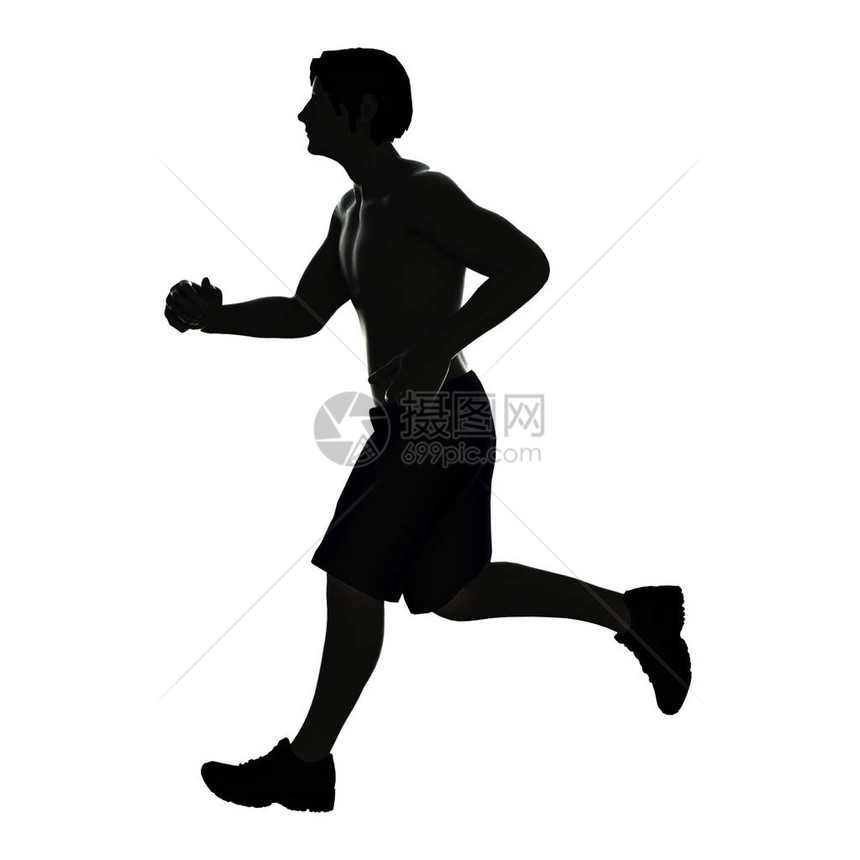 剪影人跑或男赛跑者图片