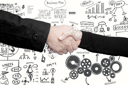 成功的商业理念与商业计划和商人握手图片