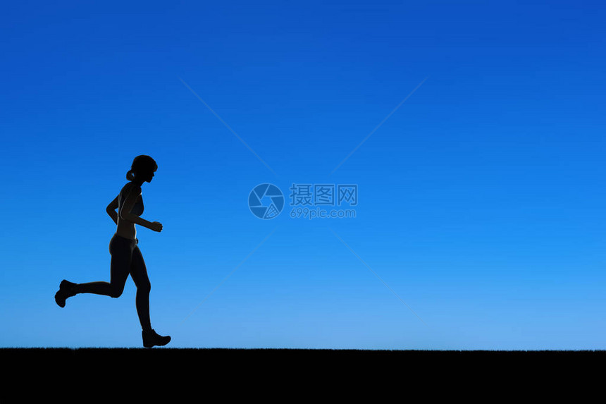 剪影女人跑步或女赛跑者图片
