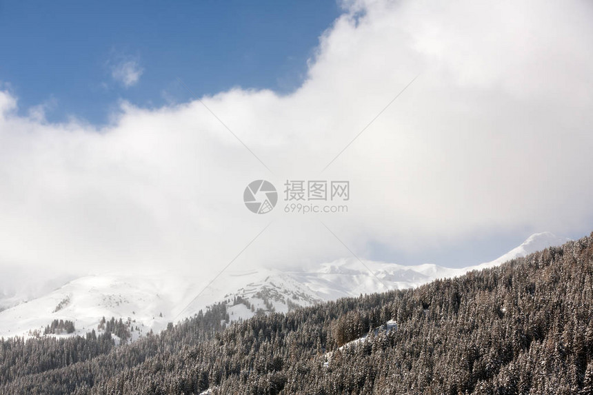 瑞士达沃斯附近的瑞士阿尔卑斯山脉白雪覆图片