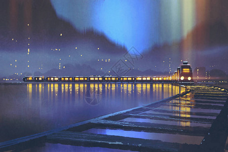 火车与发光光谷河上方通过背景图片