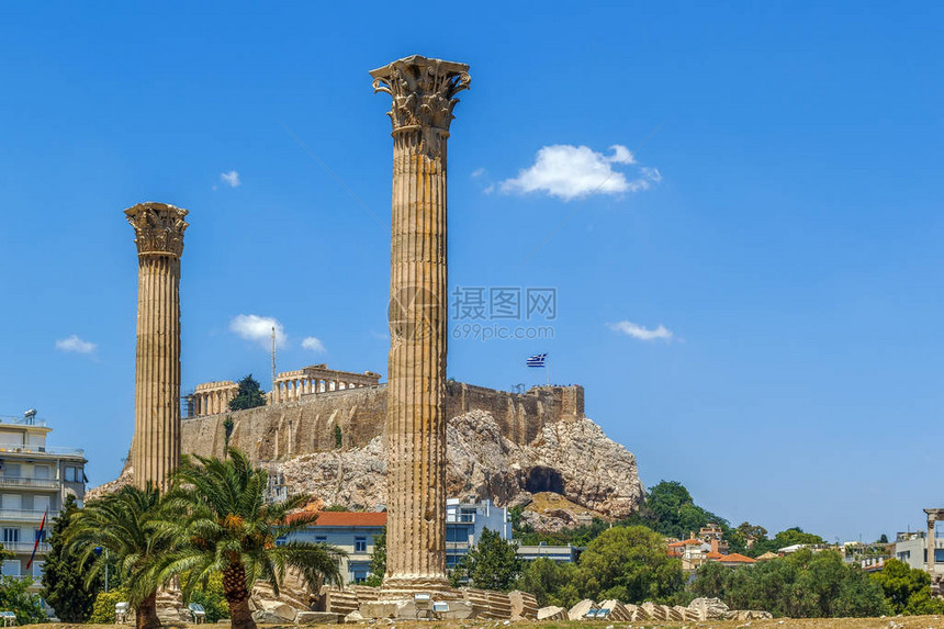 从希腊奥林匹亚宙斯神庙看雅典卫城图片