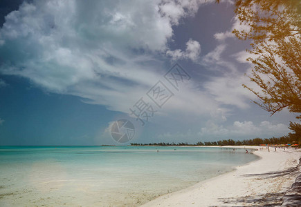 巴哈马斯岛的外表海滩全景在卡里图片