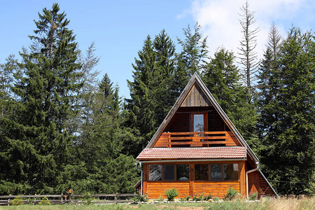 山区夏季的木屋图片