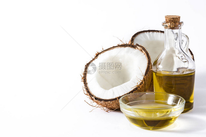 孤立在白色背景上的椰子油图片