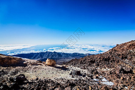 西班牙最高山峰提德火山顶端的景象特纳里夫图片