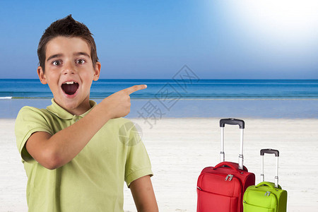 在海滩节假日和旅行中儿童惊喜和图片