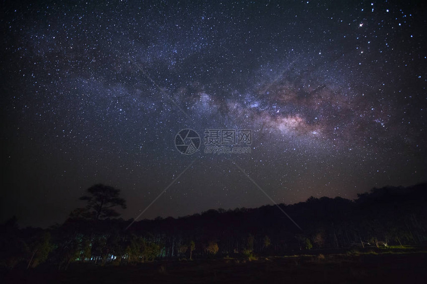 Phitsanulok泰国PhuHinRongKla公园的银河和树木轮廓图片