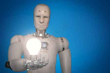 3d装有灯泡的3d造型机器人和背景图片